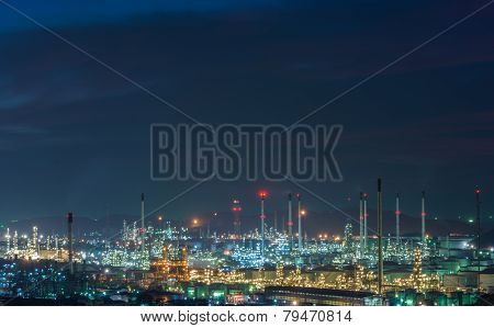 Oil Refinery Power Station At Twilight