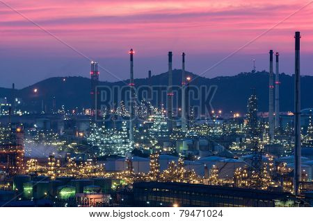 Oil Refinery Power Station At Twilight