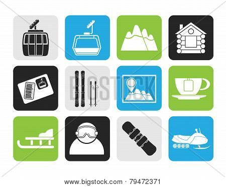 Silhouette Ski Track and sport icons