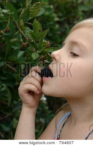 여자 검은 딸기를 먹는다