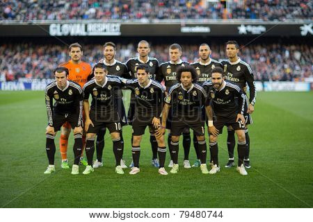 VALENCIA, SPAIN - JANUARY 4: Real Madrid players during Spanish League match between Valencia CF and Real Madrid at Mestalla Stadium on January 4, 2015 in Valencia, Spain