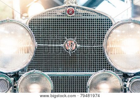 Headlights And Grille Of A Vintage Cadillac.