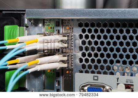 IT cloud server in a datacenter with fiber optic connection