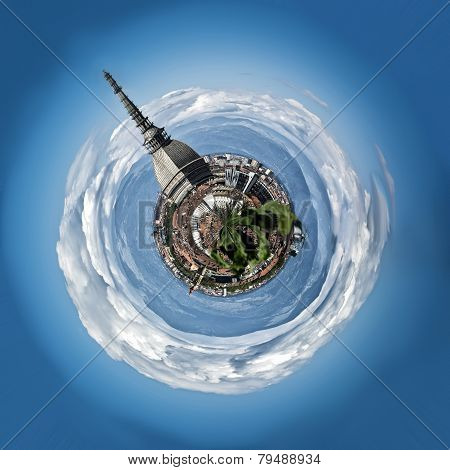 Mini planet or globe of Turin city center, in Italy