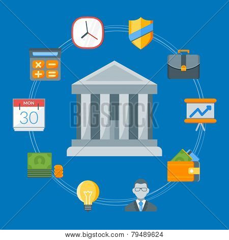 Flat Design Concept For Business And Banking. Vector Illustration For Web Banners And Promotional Ma