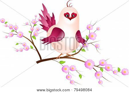 Pink Bird On Twig