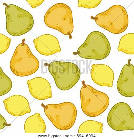 Pears and lemons seamless pattern.