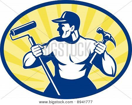 carpenter painter paint roller hammer