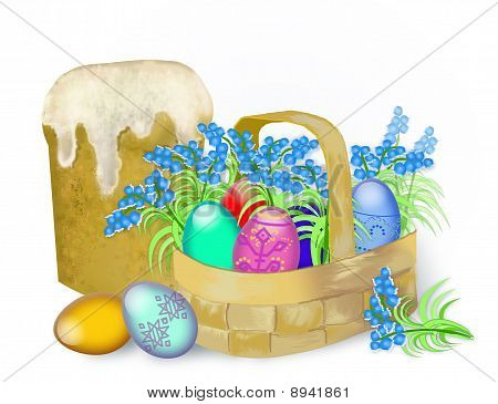 Uova di Pasqua e fiori di primavera