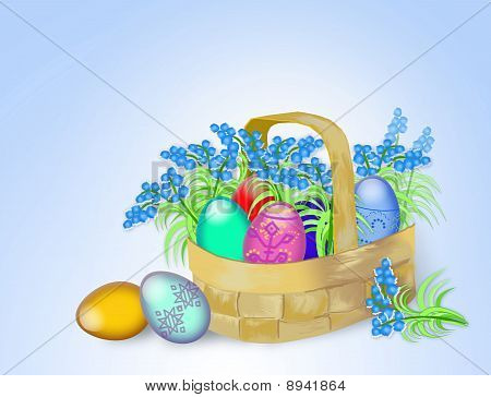 Uova di Pasqua e fiori di primavera