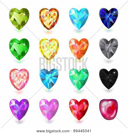 ?olored Heart Cut Gems Isolated On White Background