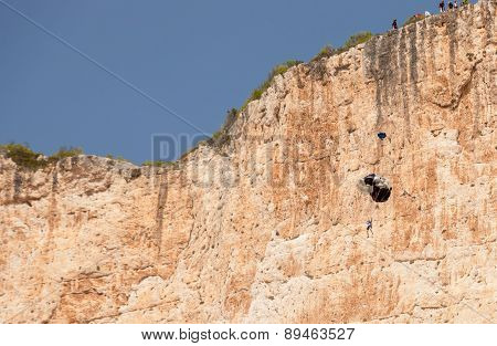 Base Jump In Shipwreck Beach Of Zakynthos Island