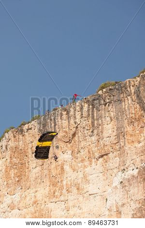 Base Jump In Shipwreck Beach Of Zakynthos Island