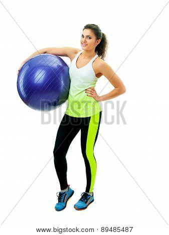 Smiling Girl Exercising With Fitness Ball