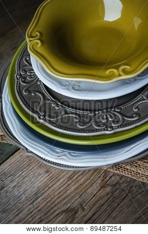 Table Setting On The Old Wooden Table