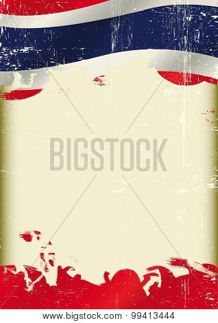 Grunge waving Thai flag poster. A poster with waving flag of Thailand with a large empty grunge frame for your message.