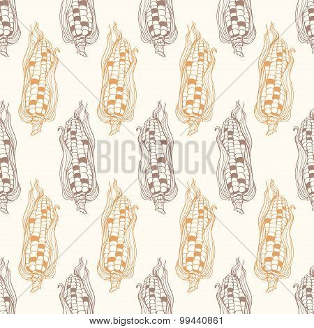 Vector Vintage Corn on Cob Drawing Seamless Pattern