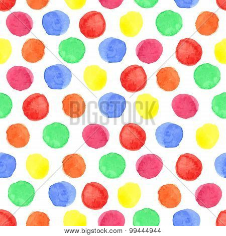 Watercolor colored polka dot seamless pattern.Baby style