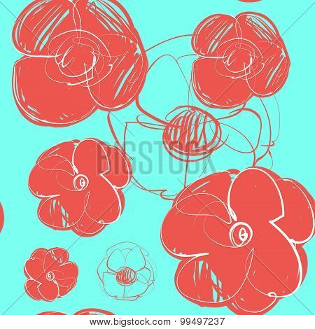Flowers hand drawn. Vector seamless pattern