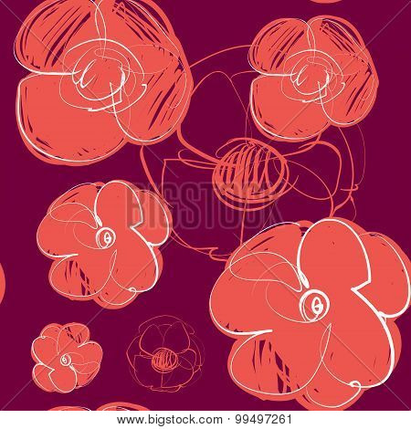 Flowers hand drawn. Vector seamless pattern