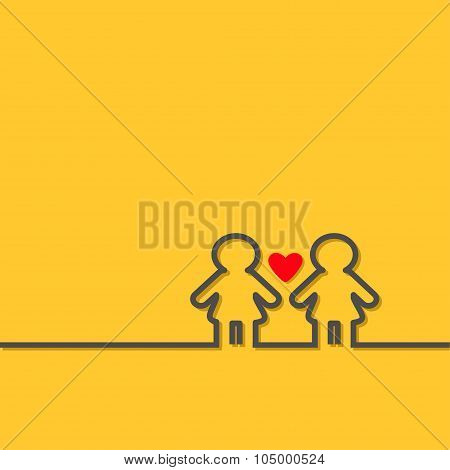 Gay Marriage Pride Symbol Two Black Contour Women Sign With Red Heart Lgbt Icon Yellow Background Fl