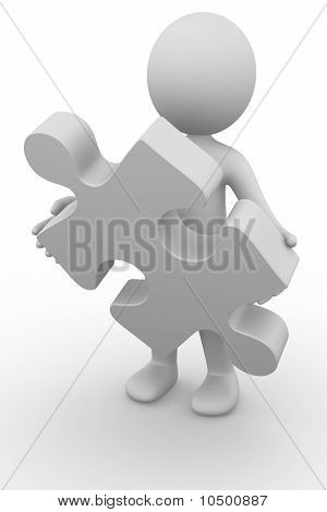 3D homme tenant un morceau de puzzle