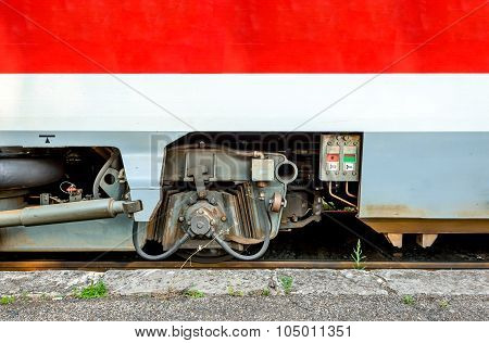 Modern train detail. Wheel axle from the wagon
