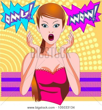 Pop Art Sexy Woman Omg Wow Sign