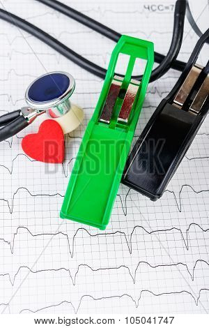 ECG electrodes  on the background of the electrocardiogram