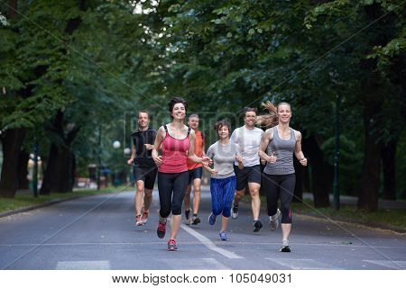 people group jogging, runners team on morning  training