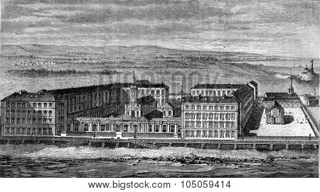 Hospital of Berck-sur-Mer, vintage engraved illustration. Magasin Pittoresque 1882.