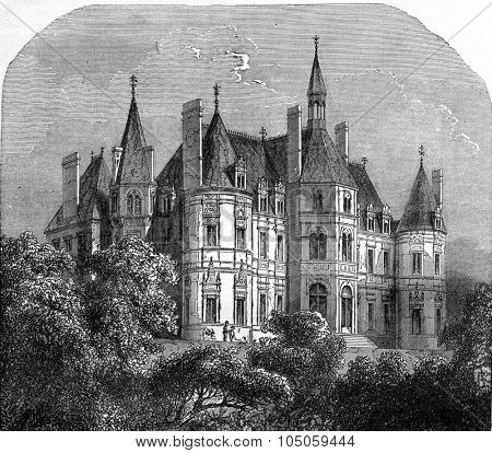 Castle of Boursault, vintage engraved illustration. Industrial encyclopedia E.-O. Lami - 1875.