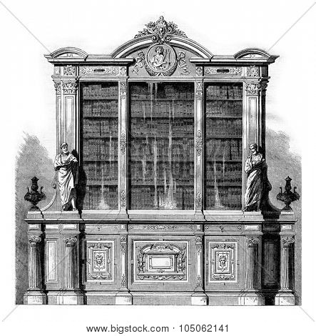 World Expo 1867. Library pear, Messrs. Mazaroz and Ribaillier, vintage engraved illustration. Magasin Pittoresque 1867.