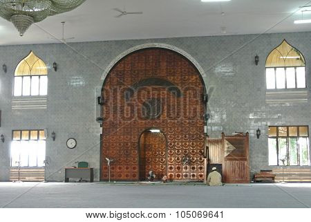 Interior of Kuching Town Mosque a.k.a Masjid Bandaraya Kuching in Sarawak, Malaysia
