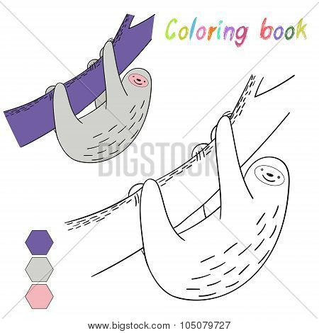 Coloring book sloth kids layout for game