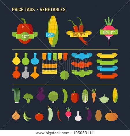 Vegetables Set. Price Tags.