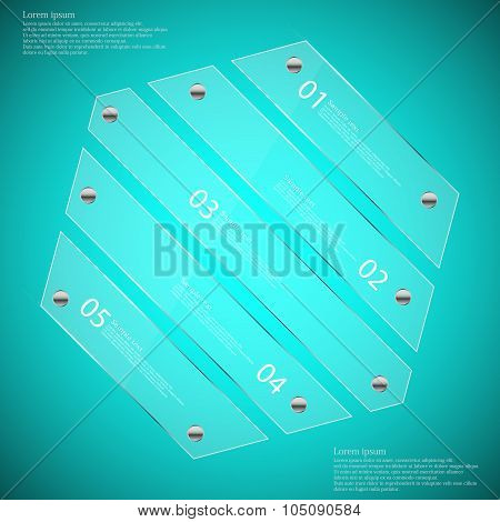 Glass Hexagon Divided To Five Parts Infographic Template On Blue