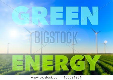 Windmills Field Crops Green Energy Text Flare