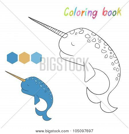Coloring book narwhal kids layout for game