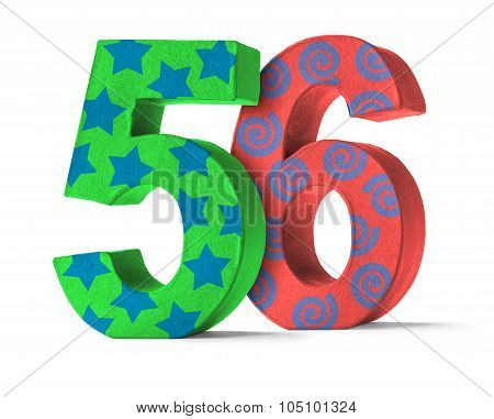 Colorful Paper Mache Number On A White Background  - Number 56