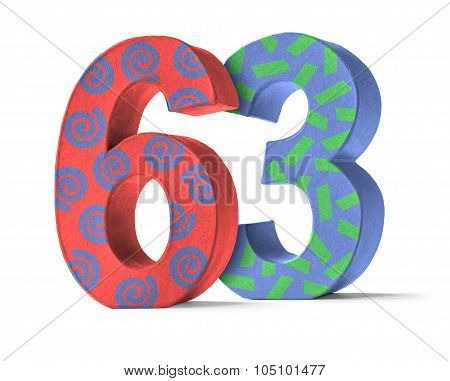 Colorful Paper Mache Number On A White Background  - Number 63