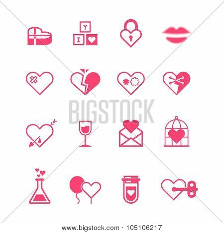 Valentine's Day. Set of vector pink icons