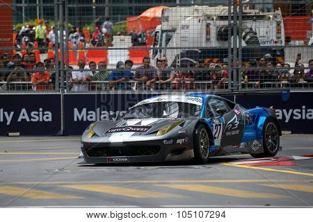 KUALA LUMPUR, MALAYSIA - AUGUST 08, 2015: Adrian D'Silva drives a Lamborghini Huracan LP620 car races in the KL City GT CUP Race, at the 2015 Kuala Lumpur City Grand Prix.
