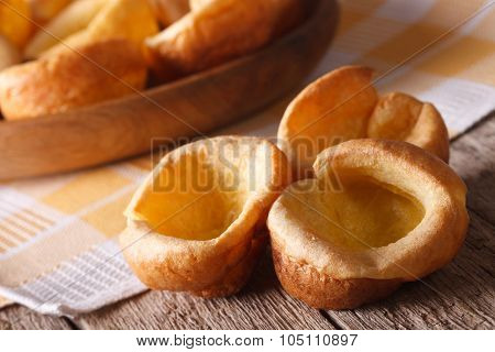 English Food: Homemade Yorkshire Pudding Close Up. Horizontal