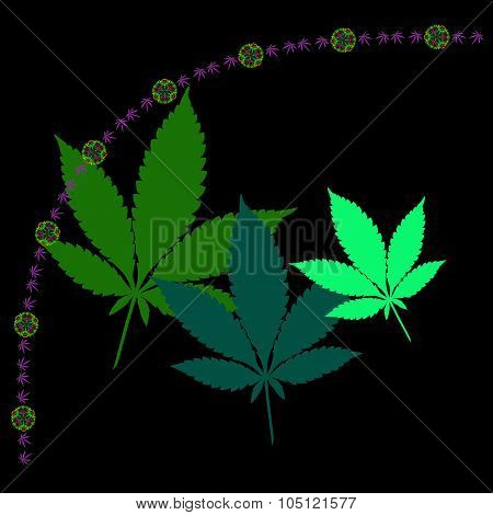 Marijuana Leaves And Mandala Chain In Abstract Style