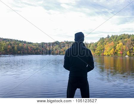 Man Looking At Burr Pond