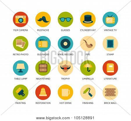 Round icons thin flat design, modern line stroke style