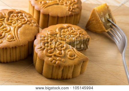 Chinese Traditional Mooncake , On Wooden Cutting Boards
