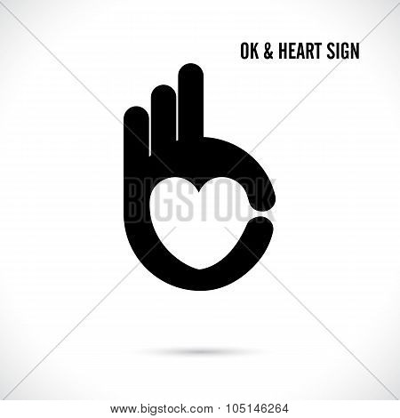 Creative Hand And Heart Shape Abstract Logo Design.hand Ok Symbol Icon.corporate Business Creative L