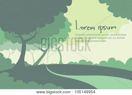 Summer Green Landscape Forest Tree Silhouettes Flat Retro Woods
